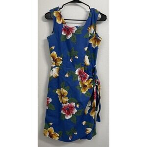 Vtg Pussers Carribean Colorful Tropical Floral Faux Wrap Tie Dress Size M Beach